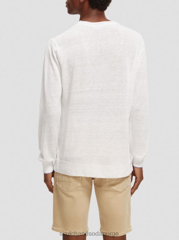 menn lin-blandet genser med rund hals hvit N40XD652 klær Scotch & Soda