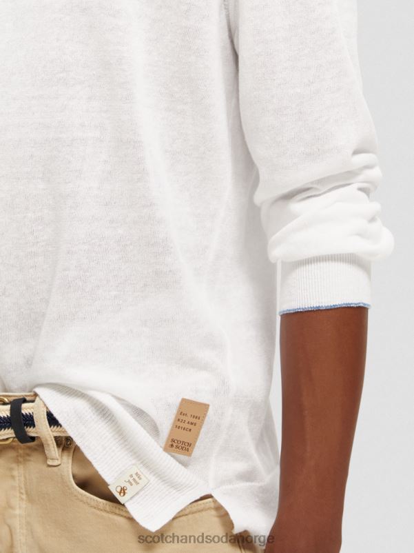 menn lin-blandet genser med rund hals hvit N40XD652 klær Scotch & Soda