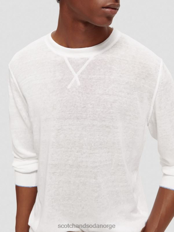 menn lin-blandet genser med rund hals hvit N40XD652 klær Scotch & Soda