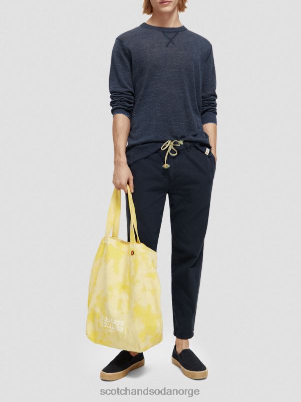 menn lin-blandet genser med rund hals marine melange N40XD651 klær Scotch & Soda