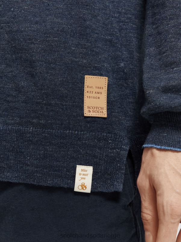 menn lin-blandet genser med rund hals marine melange N40XD651 klær Scotch & Soda