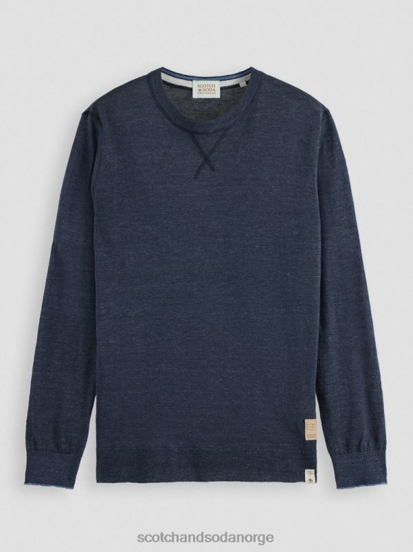 menn lin-blandet genser med rund hals marine melange N40XD651 klær Scotch & Soda