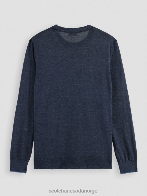 menn lin-blandet genser med rund hals marine melange N40XD651 klær Scotch & Soda