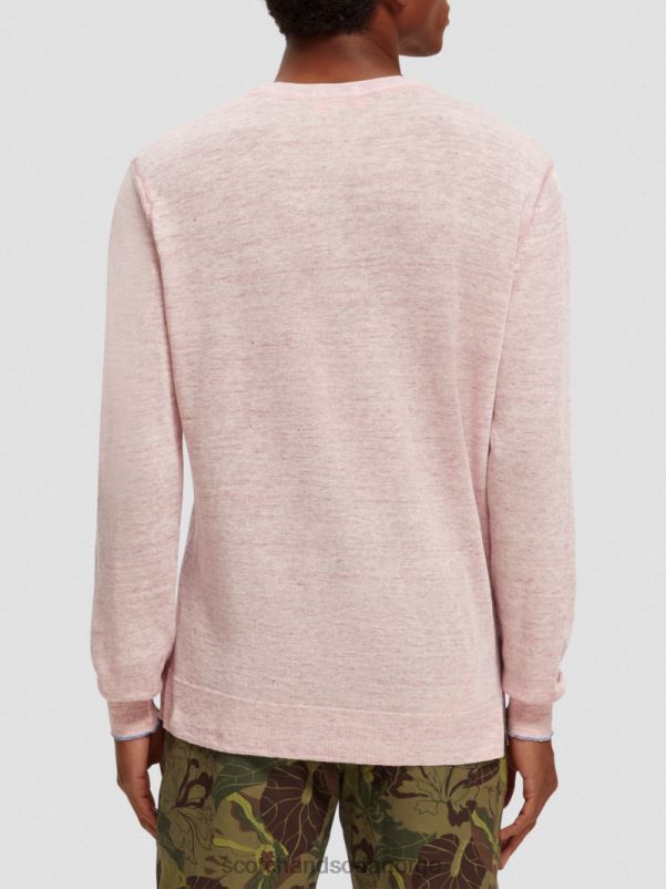 menn lin-blandet genser med rund hals steinrosa melange N40XD650 klær Scotch & Soda