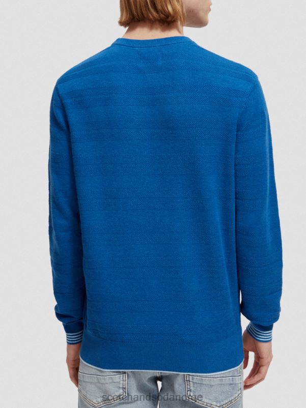 menn lin-blandet sweatshirt med rund hals elveblå N40XD658 klær Scotch & Soda