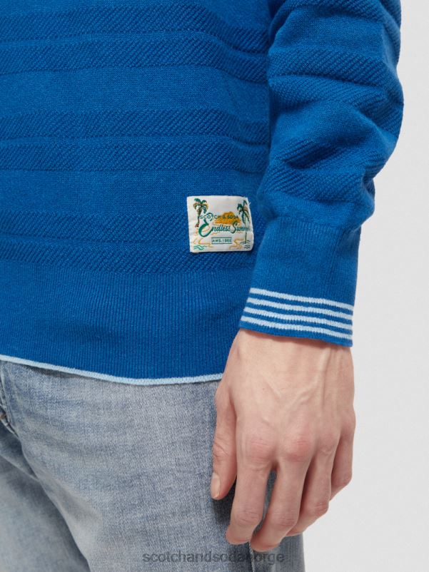 menn lin-blandet sweatshirt med rund hals elveblå N40XD658 klær Scotch & Soda