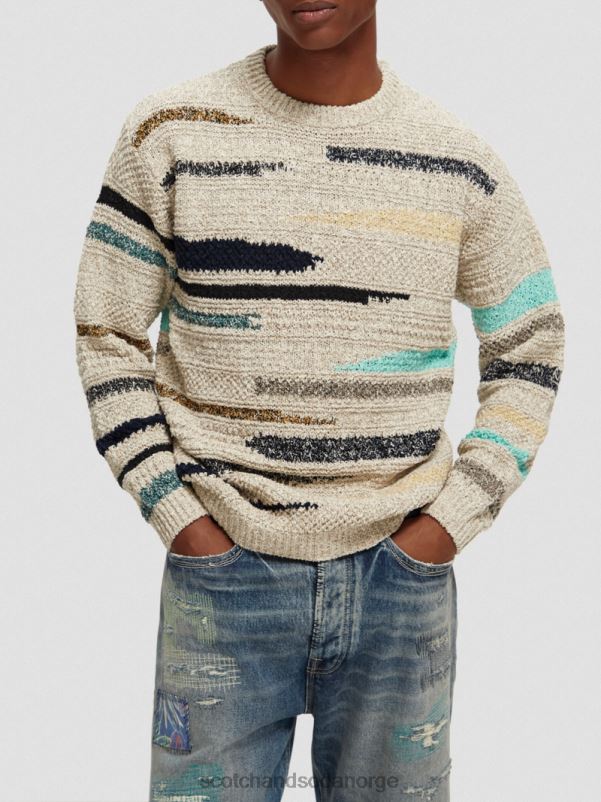 menn melange jacquardstripet genser med rund hals kombo a N40XD630 klær Scotch & Soda