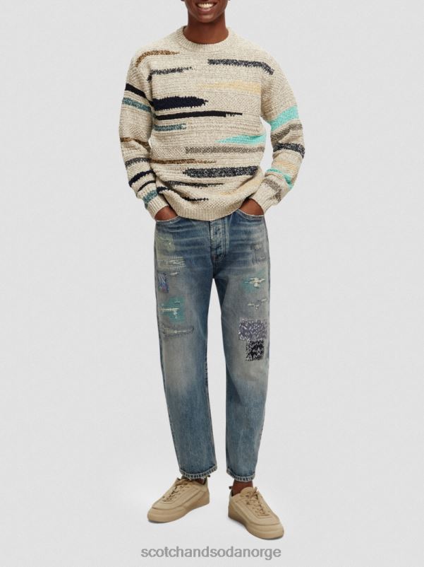 menn melange jacquardstripet genser med rund hals kombo a N40XD630 klær Scotch & Soda