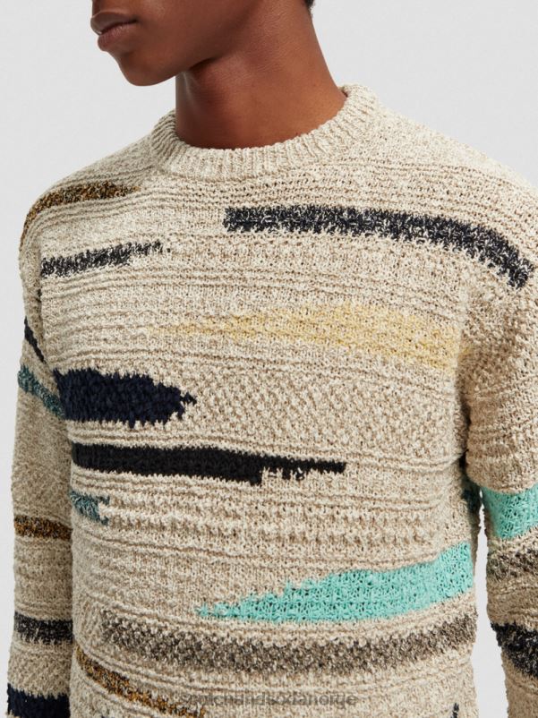 menn melange jacquardstripet genser med rund hals kombo a N40XD630 klær Scotch & Soda