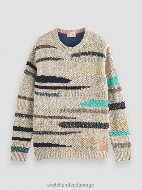 menn melange jacquardstripet genser med rund hals kombo a N40XD630 klær Scotch & Soda
