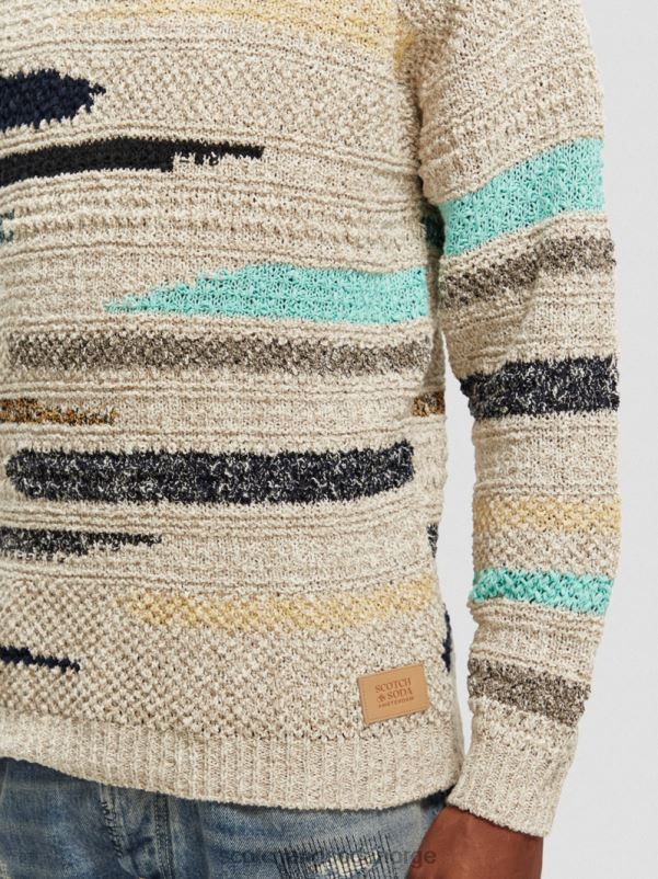 menn melange jacquardstripet genser med rund hals kombo a N40XD630 klær Scotch & Soda