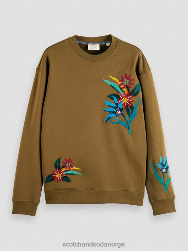 menn avslappet passform brodert genser med rund hals kaki N40XD506 klær Scotch & Soda