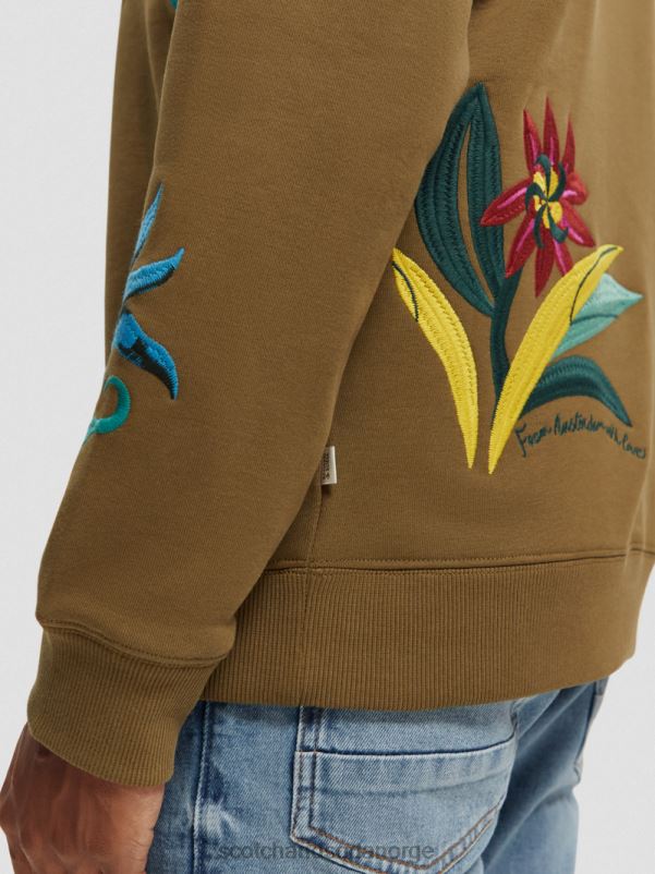 menn avslappet passform brodert genser med rund hals kaki N40XD506 klær Scotch & Soda