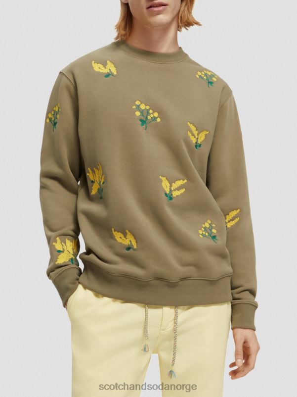 menn brodert genser med rund hals kaki N40XD520 klær Scotch & Soda