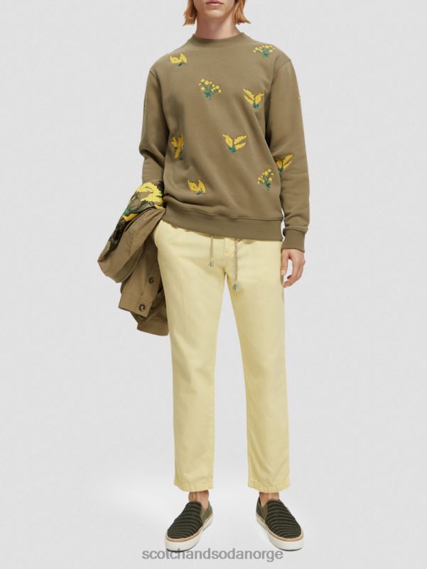 menn brodert genser med rund hals kaki N40XD520 klær Scotch & Soda