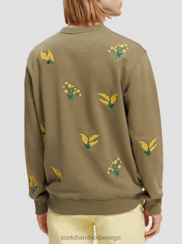 menn brodert genser med rund hals kaki N40XD520 klær Scotch & Soda