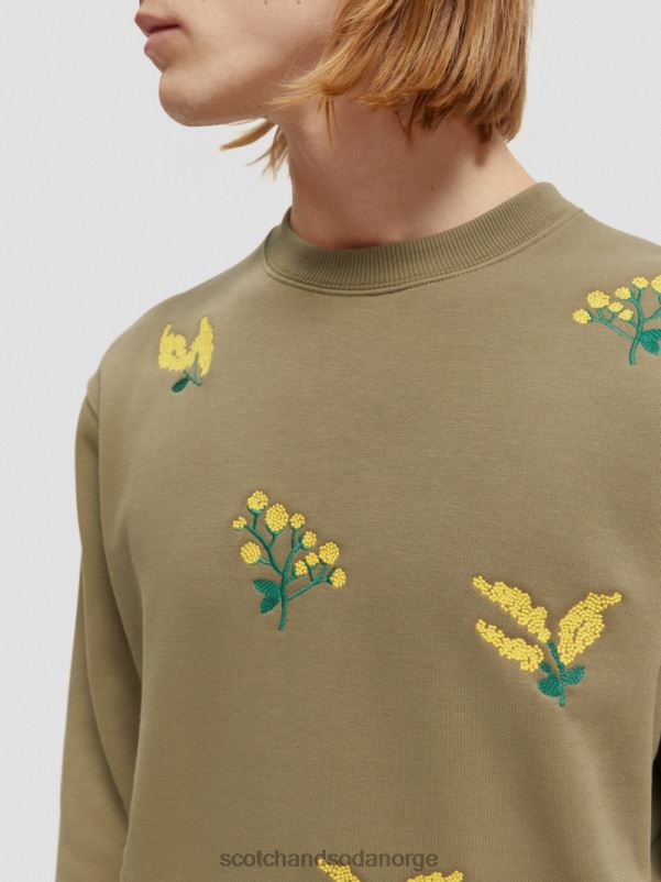 menn brodert genser med rund hals kaki N40XD520 klær Scotch & Soda