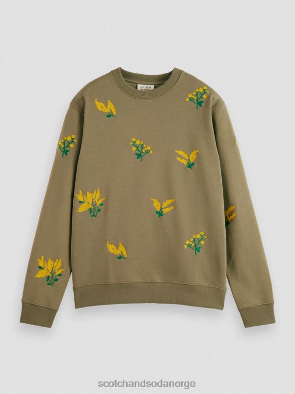 menn brodert genser med rund hals kaki N40XD520 klær Scotch & Soda