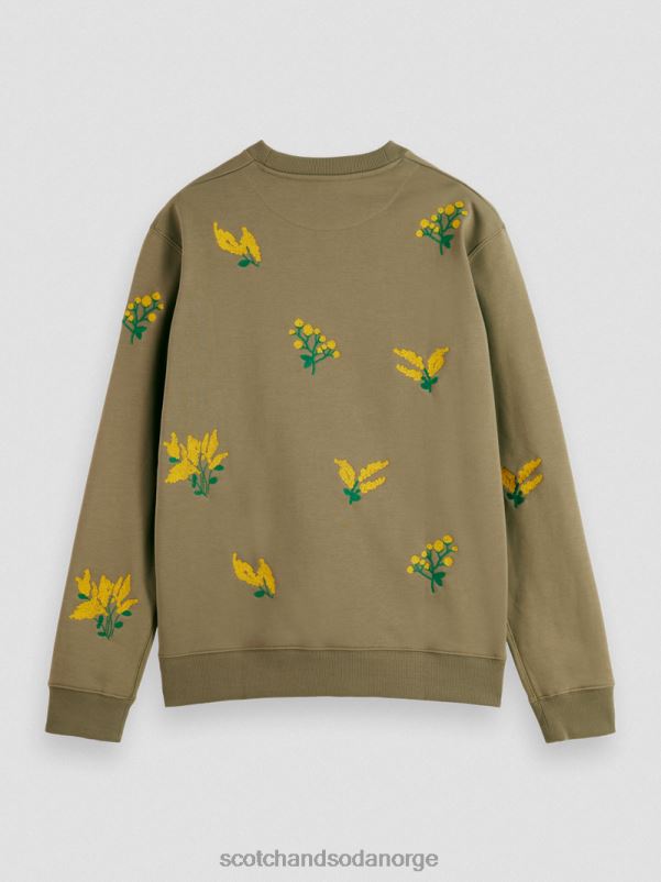 menn brodert genser med rund hals kaki N40XD520 klær Scotch & Soda