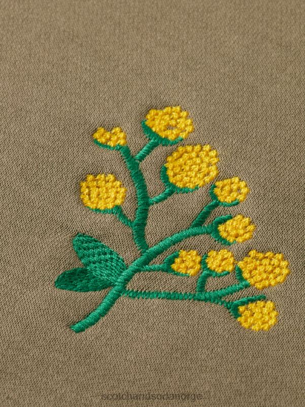 menn brodert genser med rund hals kaki N40XD520 klær Scotch & Soda