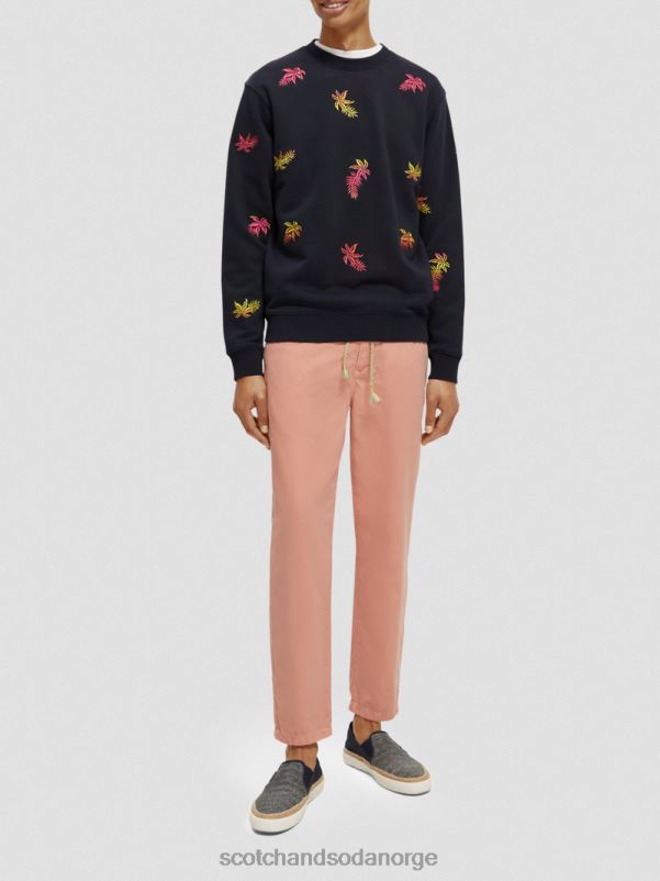 menn brodert genser med rund hals marinen N40XD521 klær Scotch & Soda