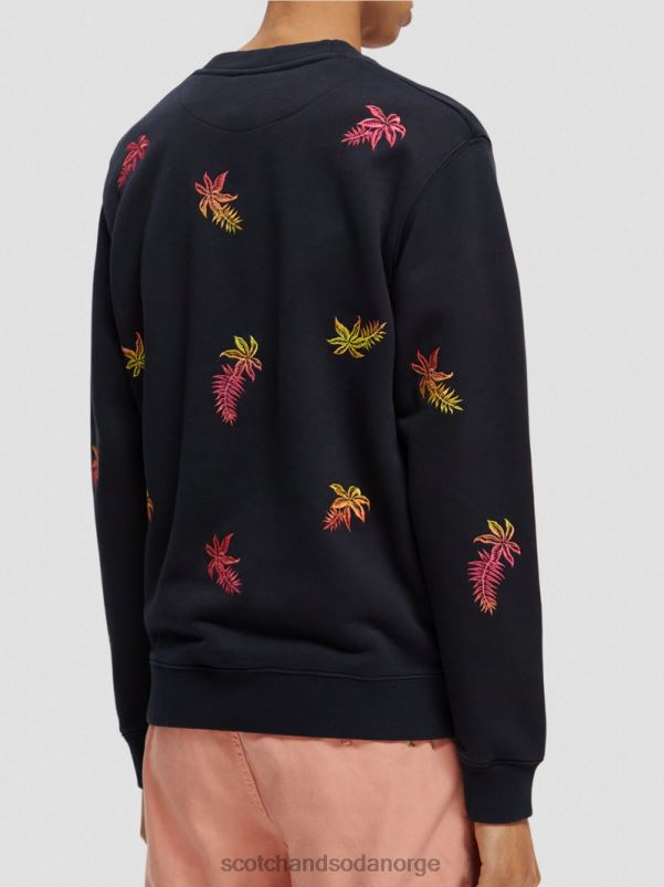 menn brodert genser med rund hals marinen N40XD521 klær Scotch & Soda