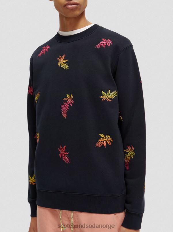 menn brodert genser med rund hals marinen N40XD521 klær Scotch & Soda