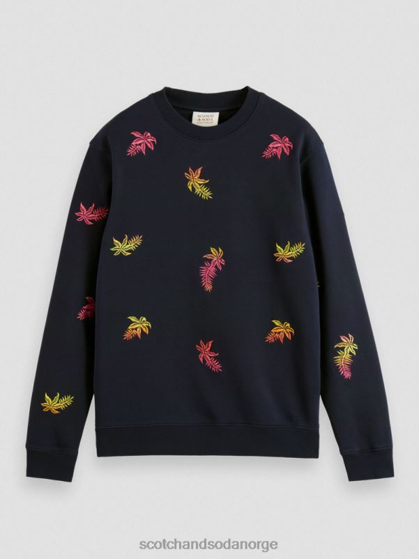 menn brodert genser med rund hals marinen N40XD521 klær Scotch & Soda