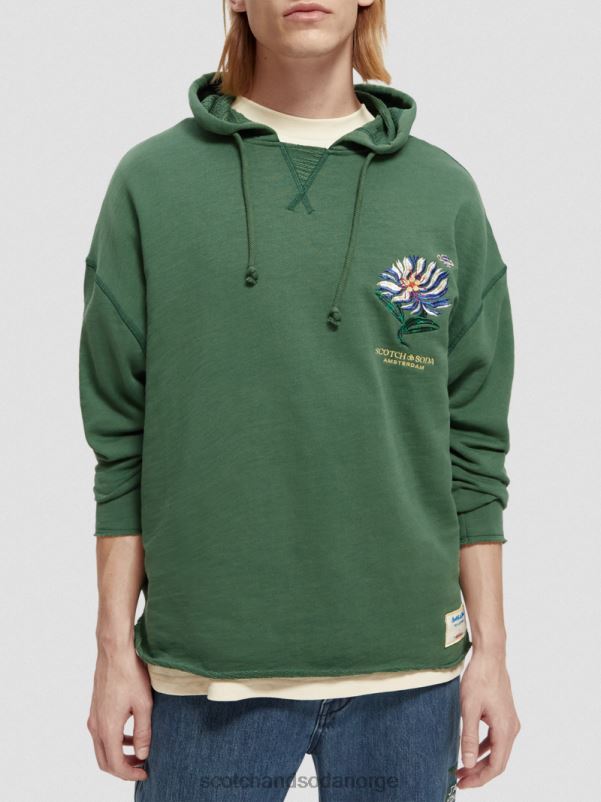menn brodert kunstverk hettegenser i økologisk bomull militær N40XD513 klær Scotch & Soda