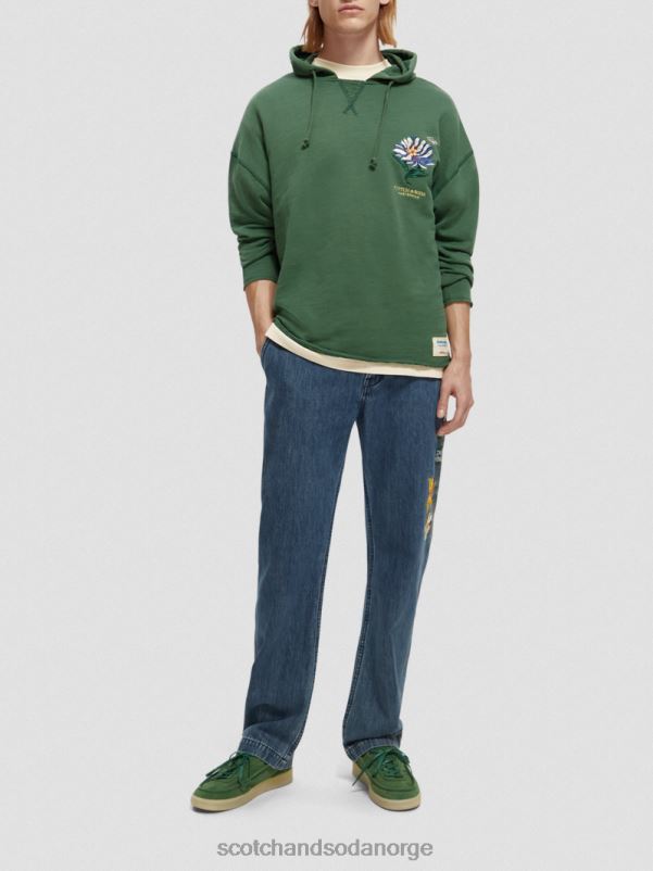 menn brodert kunstverk hettegenser i økologisk bomull militær N40XD513 klær Scotch & Soda