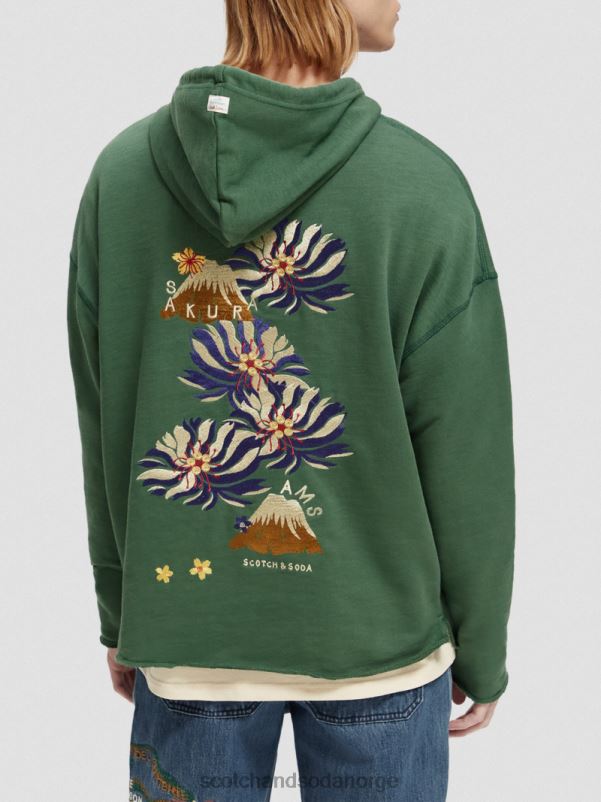 menn brodert kunstverk hettegenser i økologisk bomull militær N40XD513 klær Scotch & Soda