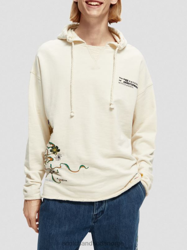 menn brodert kunstverk hettegenser i økologisk bomull off white N40XD512 klær Scotch & Soda