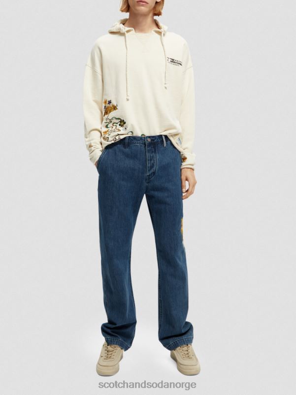 menn brodert kunstverk hettegenser i økologisk bomull off white N40XD512 klær Scotch & Soda