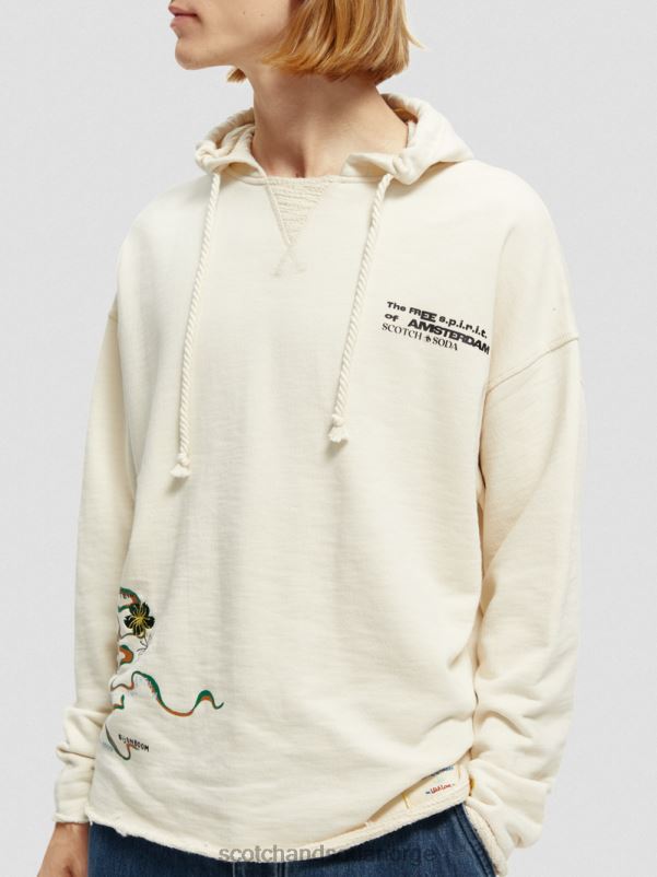 menn brodert kunstverk hettegenser i økologisk bomull off white N40XD512 klær Scotch & Soda