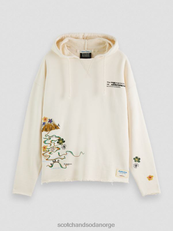 menn brodert kunstverk hettegenser i økologisk bomull off white N40XD512 klær Scotch & Soda