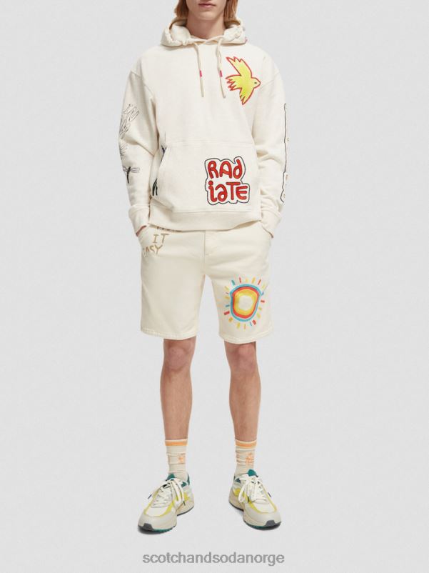 menn hettegenser for kunstverk med avslappet passform off white N40XD548 klær Scotch & Soda