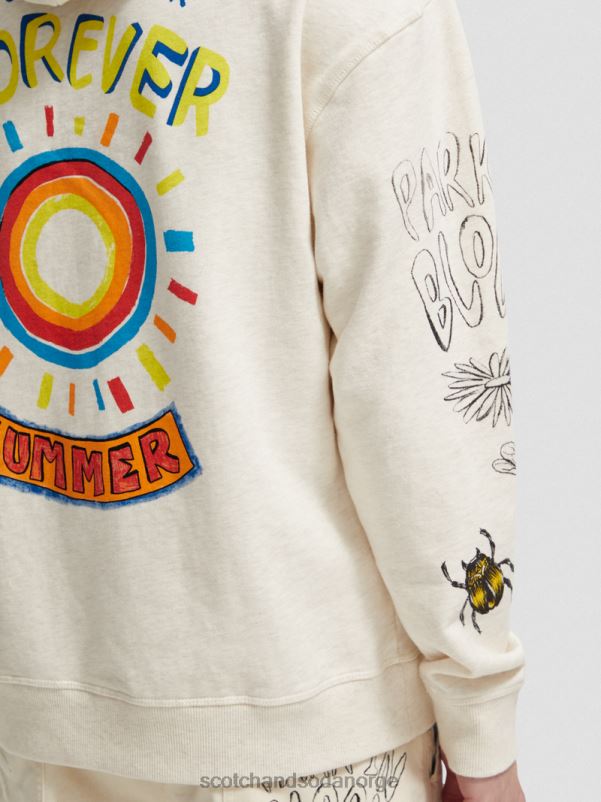 menn hettegenser for kunstverk med avslappet passform off white N40XD548 klær Scotch & Soda