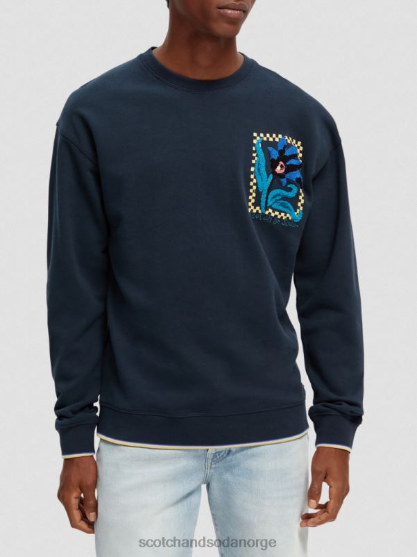 menn løstsittende genser med økologisk blomsterkunst natt N40XD504 klær Scotch & Soda