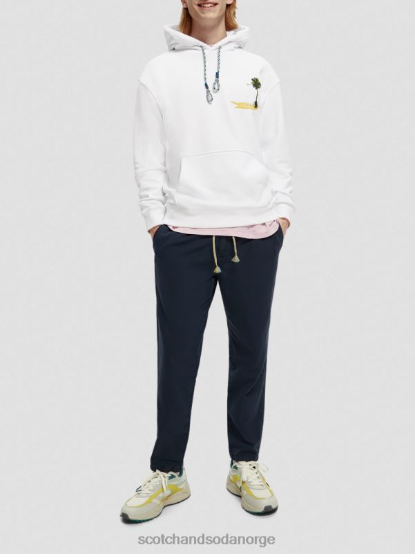 menn plaggfarget kunstverk-hettegenser hvit N40XD530 klær Scotch & Soda