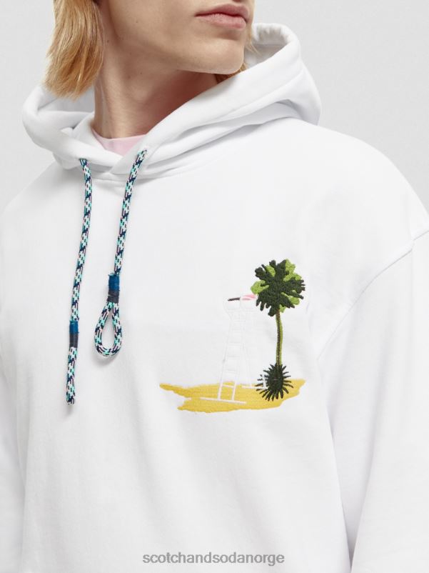 menn plaggfarget kunstverk-hettegenser hvit N40XD530 klær Scotch & Soda