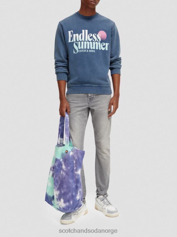menn regulær passform plaggfarget grafisk genser med rund hals marine N40XD539 klær Scotch & Soda