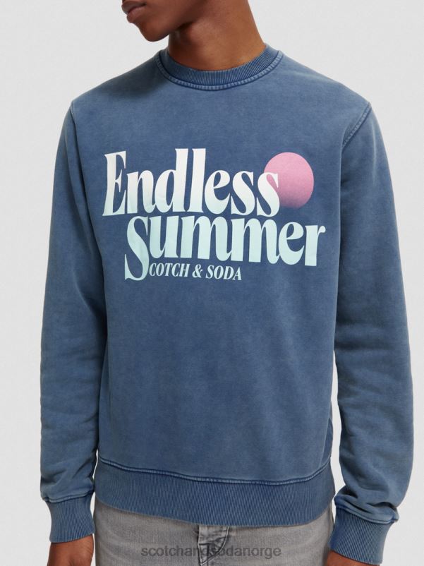 menn regulær passform plaggfarget grafisk genser med rund hals marine N40XD539 klær Scotch & Soda