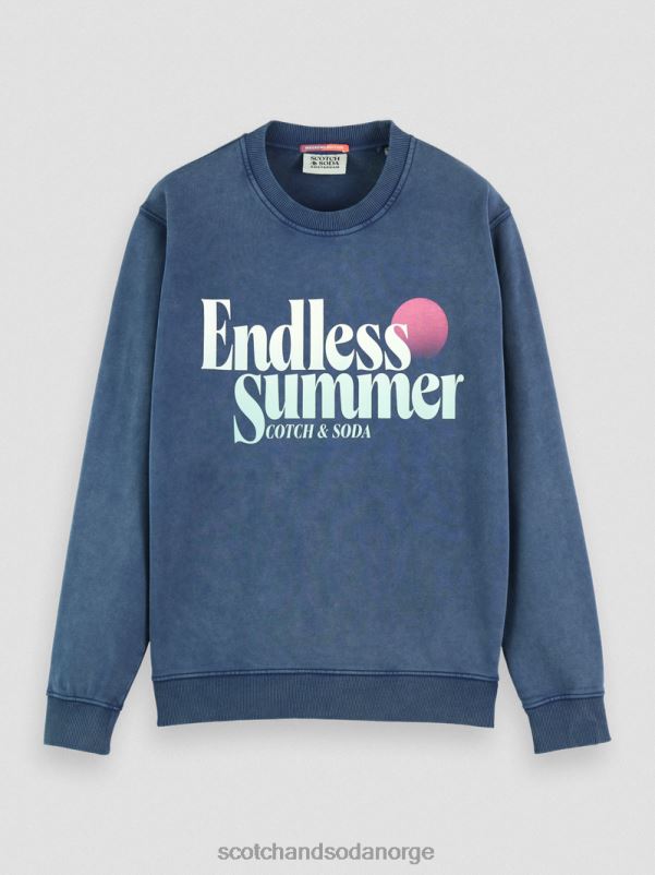 menn regulær passform plaggfarget grafisk genser med rund hals marine N40XD539 klær Scotch & Soda
