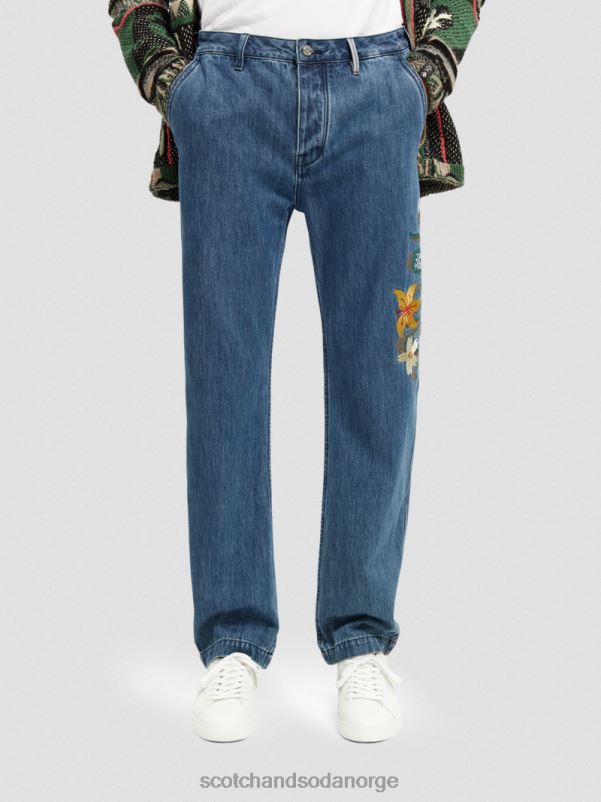 menn den verve rette benbroderte arbeidstøydenim sand N40XD586 klær Scotch & Soda