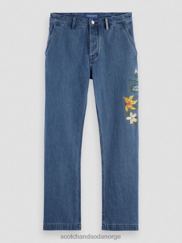 menn den verve rette benbroderte arbeidstøydenim sand N40XD586 klær Scotch & Soda