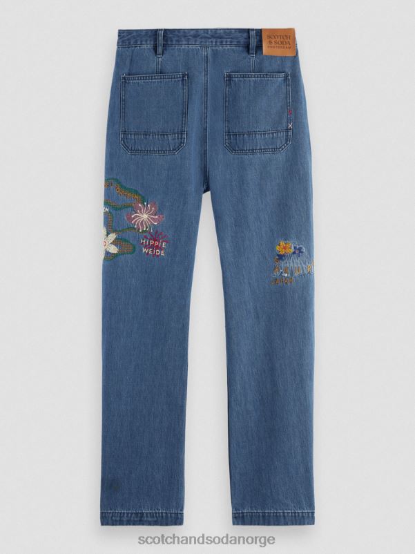 menn den verve rette benbroderte arbeidstøydenim sand N40XD586 klær Scotch & Soda
