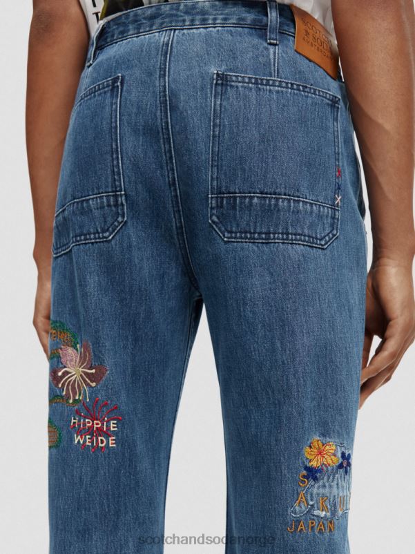 menn den verve rette benbroderte arbeidstøydenim sand N40XD586 klær Scotch & Soda