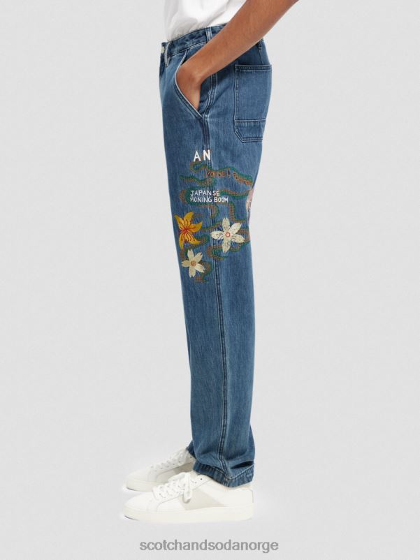 menn den verve rette benbroderte arbeidstøydenim sand N40XD586 klær Scotch & Soda
