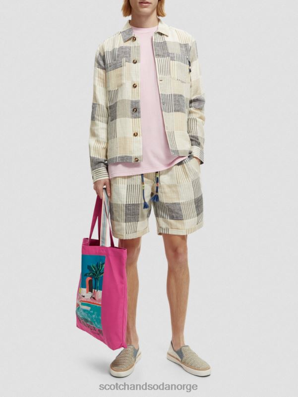 menn den twill, avslappede passformen plisserte rutete shorts blå sjekk N40XD609 klær Scotch & Soda