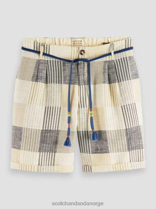 menn den twill, avslappede passformen plisserte rutete shorts blå sjekk N40XD609 klær Scotch & Soda
